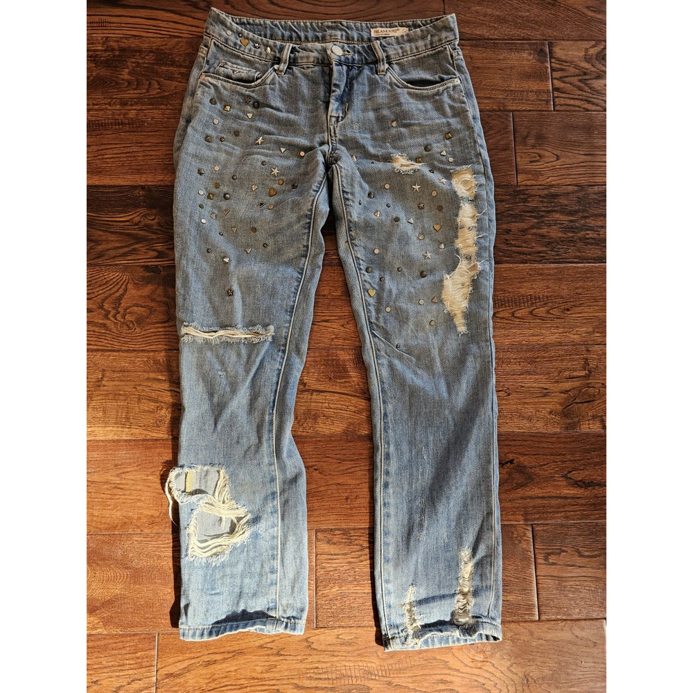 Blank‎ Nyc Womens Embellished Distressed Crop Girlfriend Cropped Jeans Womens 26